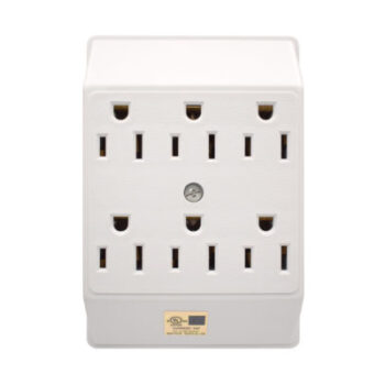 15A 3-Wire Single to Six Outlet Grounding White Adapter-WH