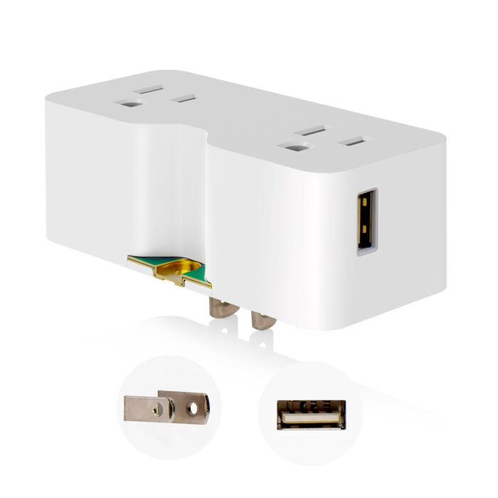 Dual Type A USB Wall Charger, Double Outlet Converter w/Extendable Grounding Lug 4.2 Amp