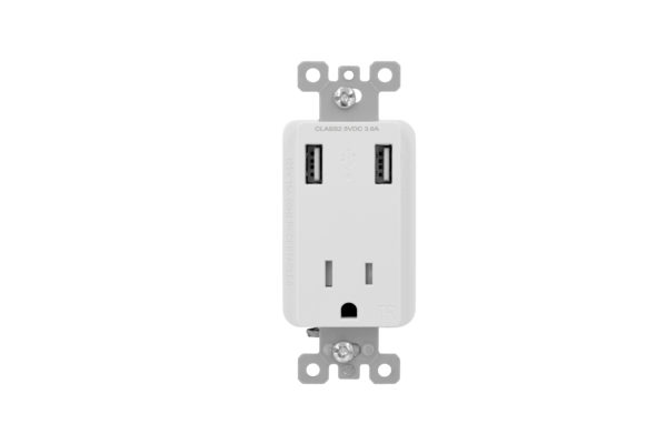 3.6 AMP USB Charger Dual Type A | 15 AMP Single Tamper Resistant Receptacle | Side-Wire & Back-Wire