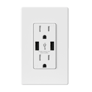 5.4 AMP USB Charger Dual Type A | 15 AMP Duplex Tamper Resistant Receptacle | Side-Wire & Back-Wire