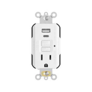 24 Watt GFCI Protected | USB Charger Type A+C | 15 AMP Single Receptacle