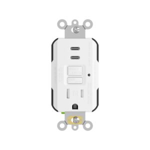 24 Watt GFCI Protected | USB Charger Dual Type C | 15 AMP Single Tamper Resistant Receptacle