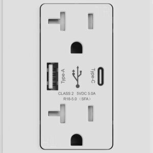 5.0 AMP USB Charger Type A+C | 20 AMP Duplex Tamper Resistant Receptacle | Side-Wire & Back-Wire